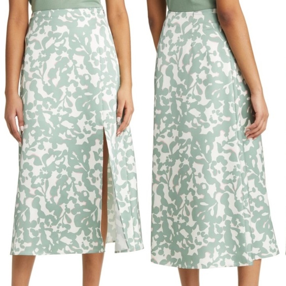 Hugo Boss Veconty Floral Side Slit Midi Skirt in Green Sz 8 - Picture 1 of 11